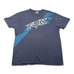 Vintage Fox Racing Logo Shirt Adult LARGE Blue Motorcycle Motocross Sports Y2K